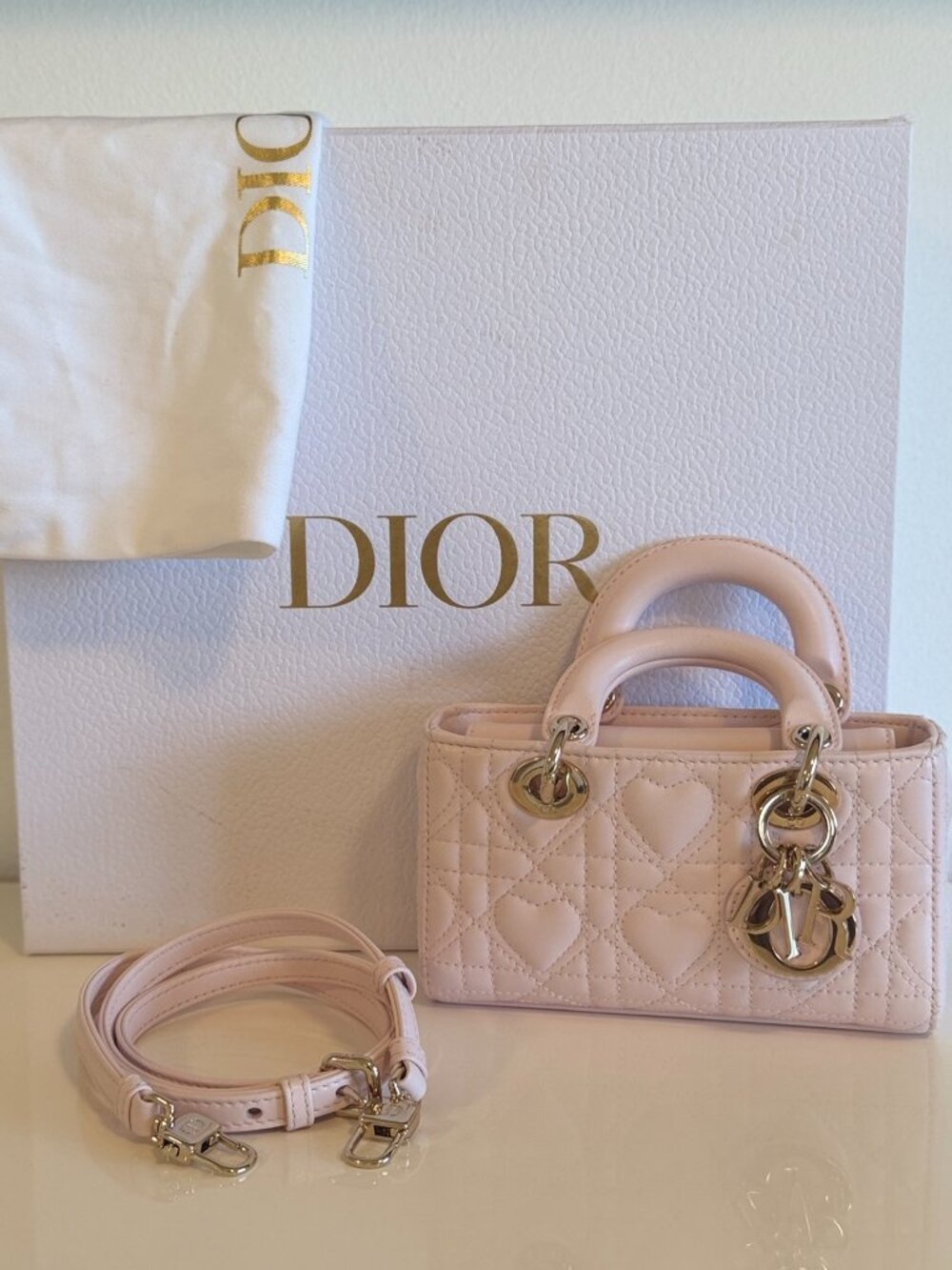 Dior Dioramour Lady D-Joy Micro Pale Pink Heart Cannage Lambskin